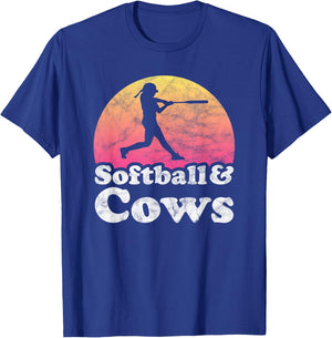 Softball and Cows Women or Girls Cow T-Shirt - T-Shirt | Royal
