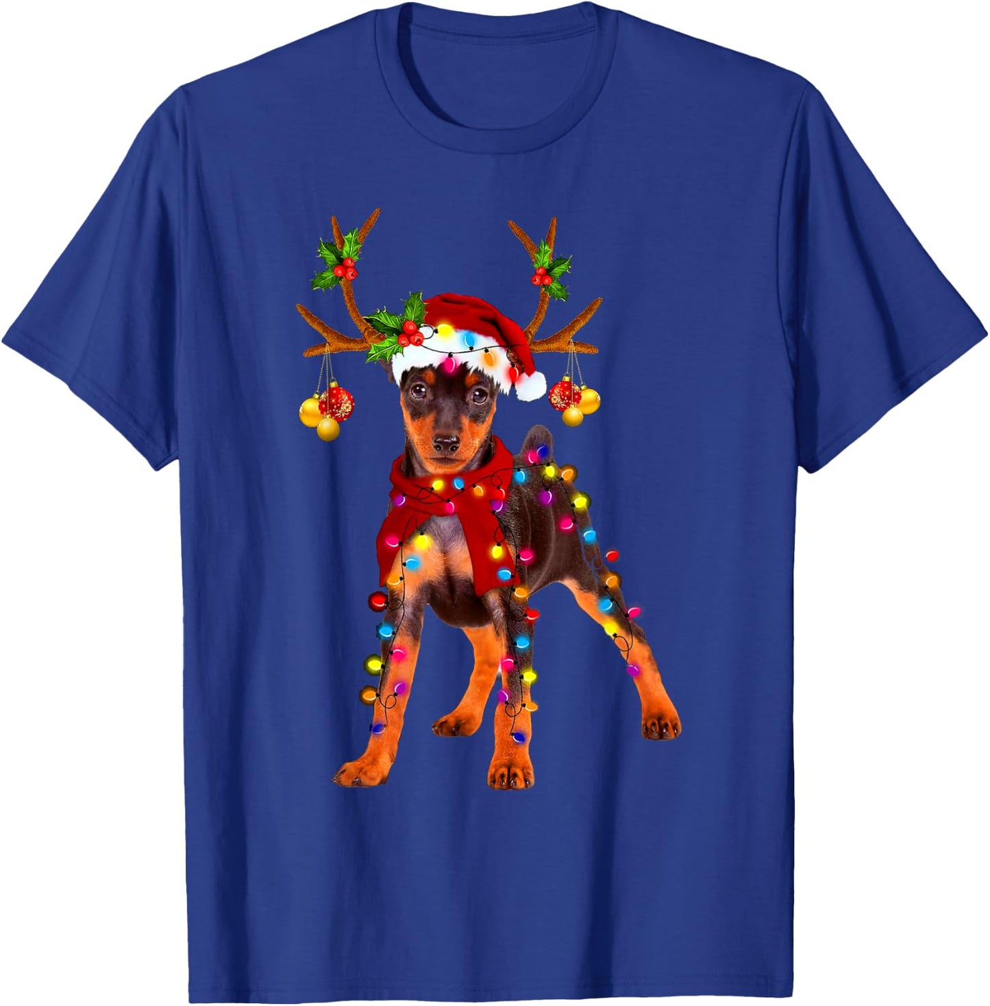 Santa min pin gorgeous reindeer Light Christmas T-Shirt - T-Shirt | Royal