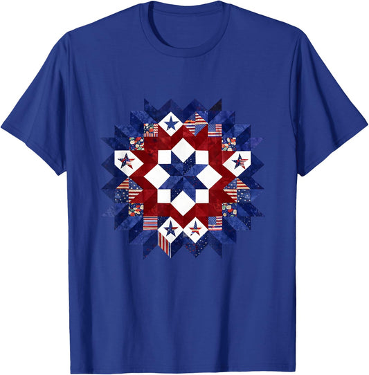 Patriotic Quilt Block Americana Quilting USA Flag Patchwork T-Shirt - T-Shirt | Royal