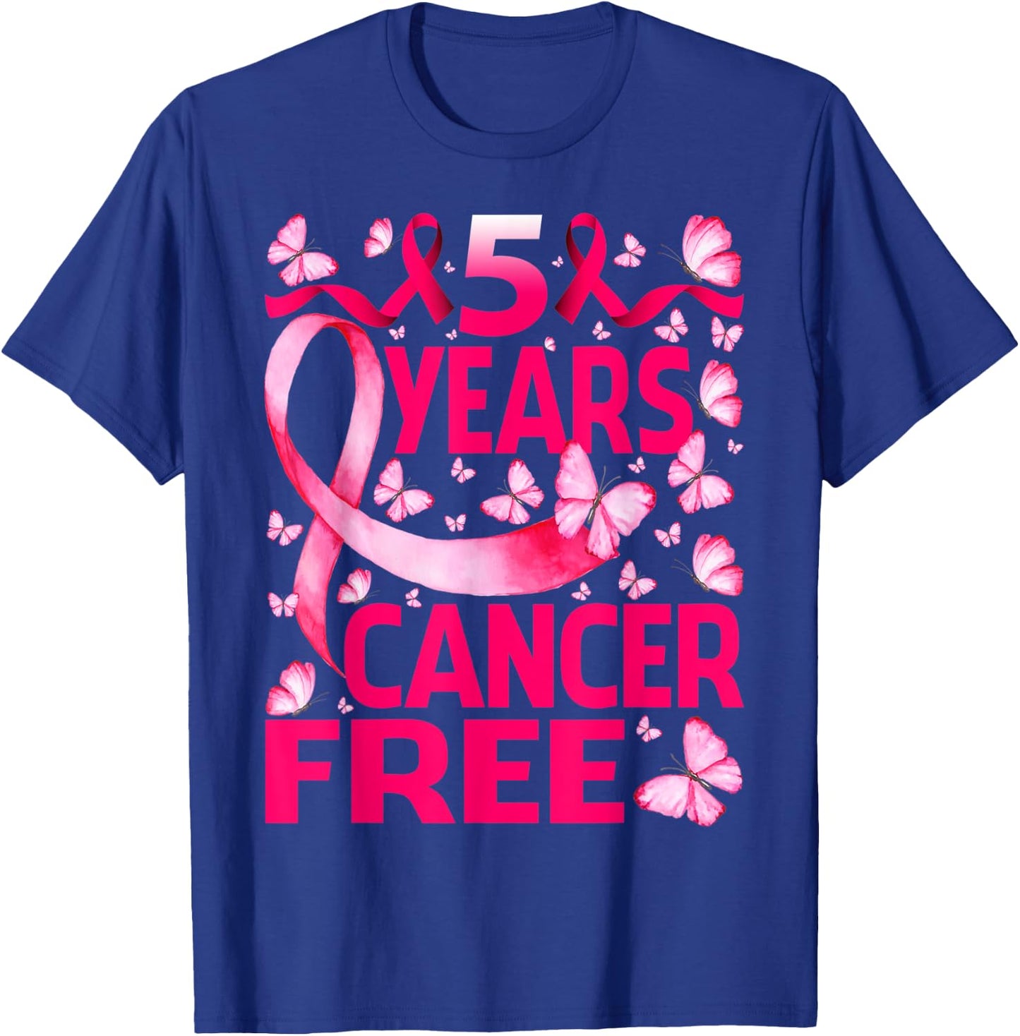 5 Years Breast Cancer Free Survivor Butterfly T-Shirt - T-Shirt | Royal