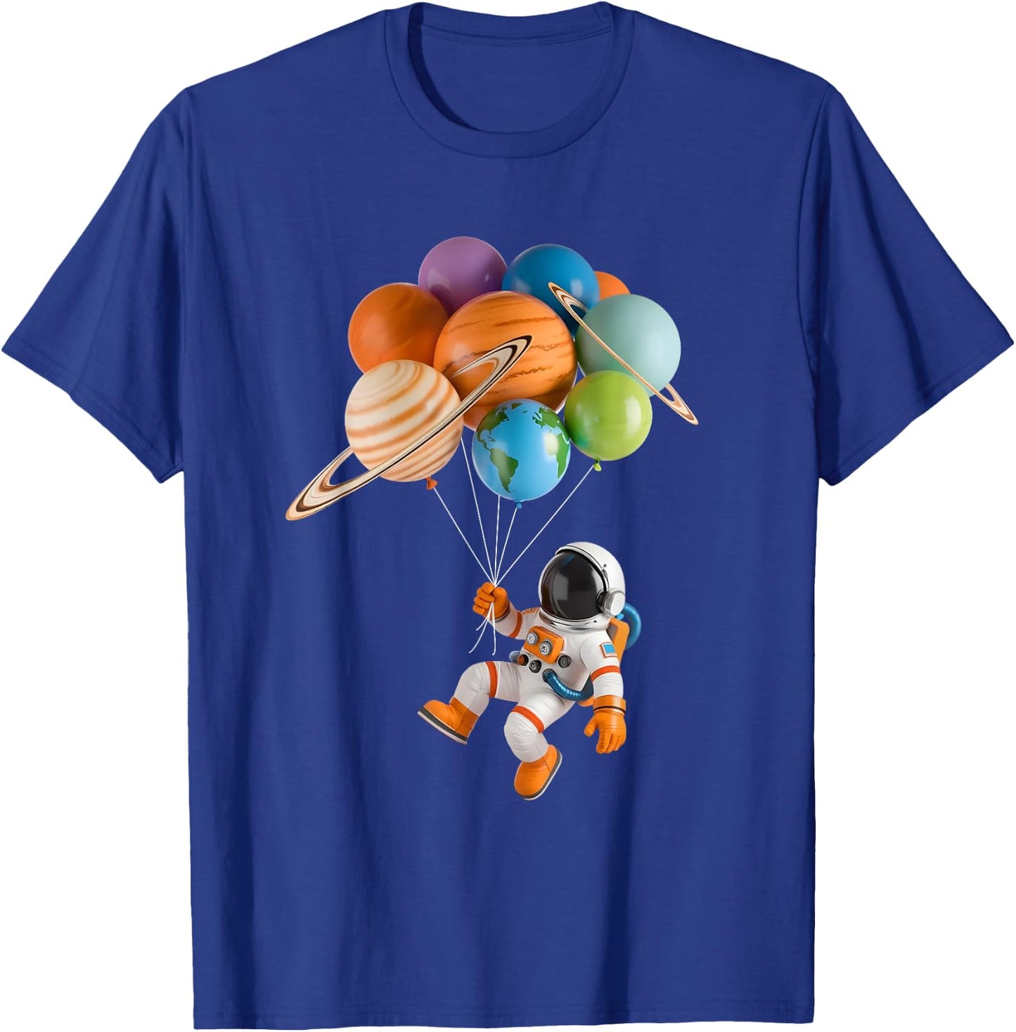 Astronaut Planet Balloons Solar-System Space Kids Astronomy T-Shirt - T-Shirt | Royal