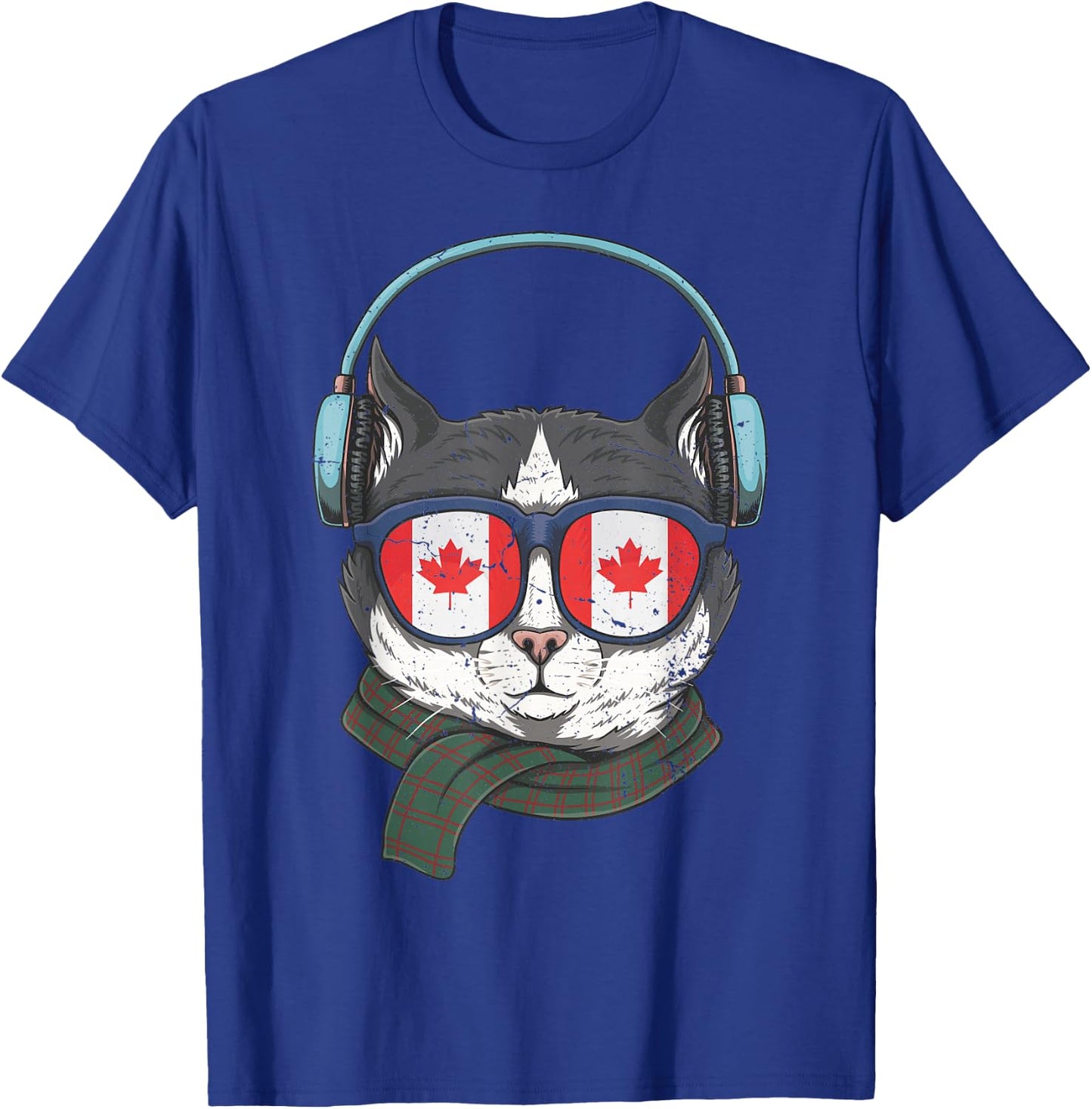 Canada Flag Canadian Cat Sunglasses Funny Men Women Kids T-Shirt - T-Shirt | Royal