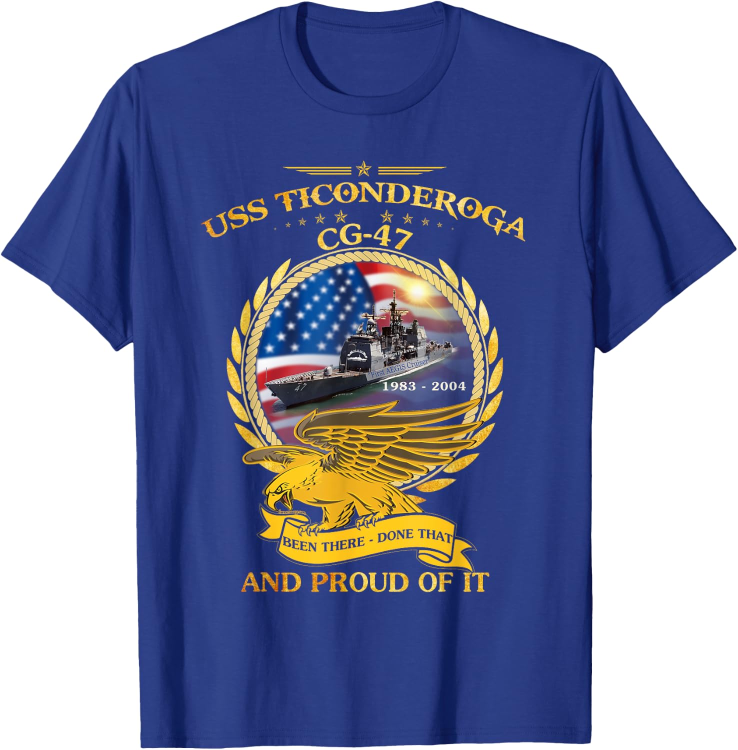 USS Ticonderoga (CG-47) 1983 - 2004 T-Shirt - T-Shirt | Royal