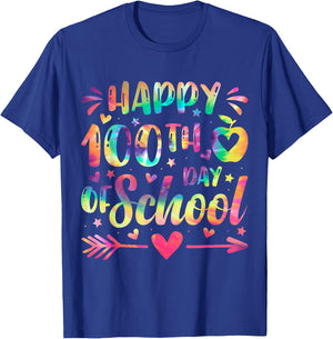 Happy 100th Day Of School Tie Dye Rainbow 100 Days Smarter T-Shirt - T-Shirt | Royal