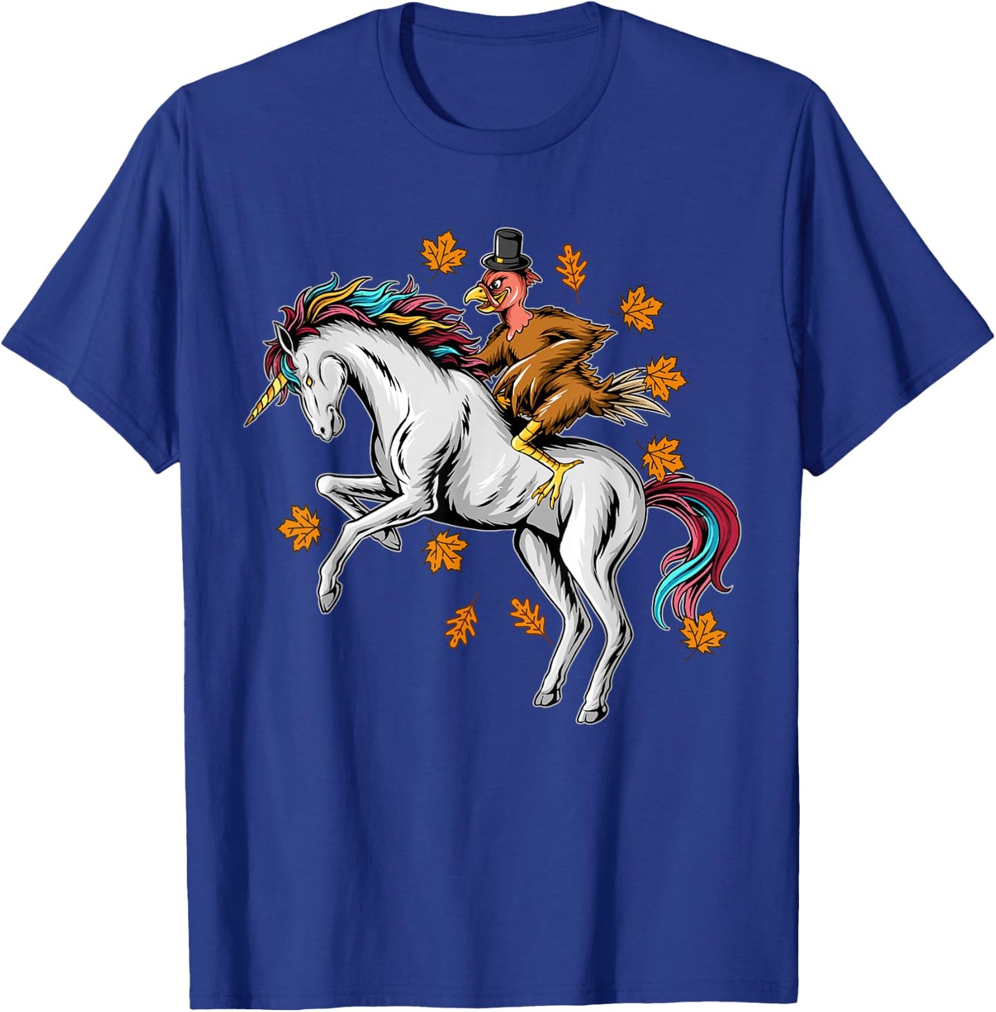 Thanksgiving Turkey Riding Unicorn T-Shirt - T-Shirt | Royal