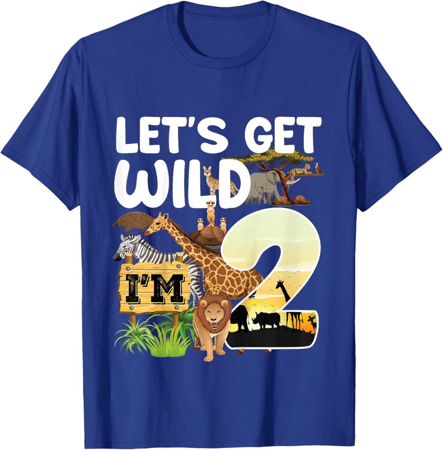 Kids 2 Year Old Zoo Birthday Safari Jungle Animal 2nd B-Day T-Shirt - T-Shirt | Royal