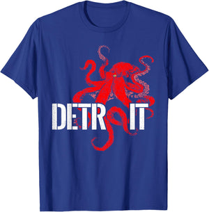 Detroit Downtown Motor City Octopus Kraken Souvenir Hockey T-Shirt - T-Shirt | Royal