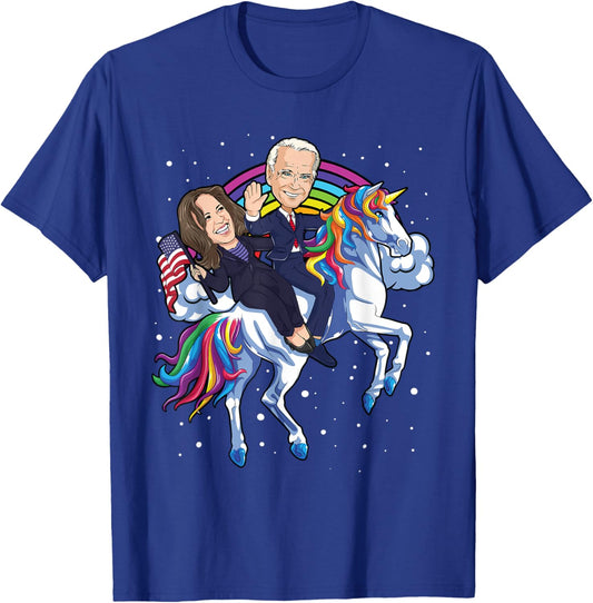 Kamala Harris Unicorn Joe Biden 2021 Riding President USA T-Shirt - T-Shirt | Royal