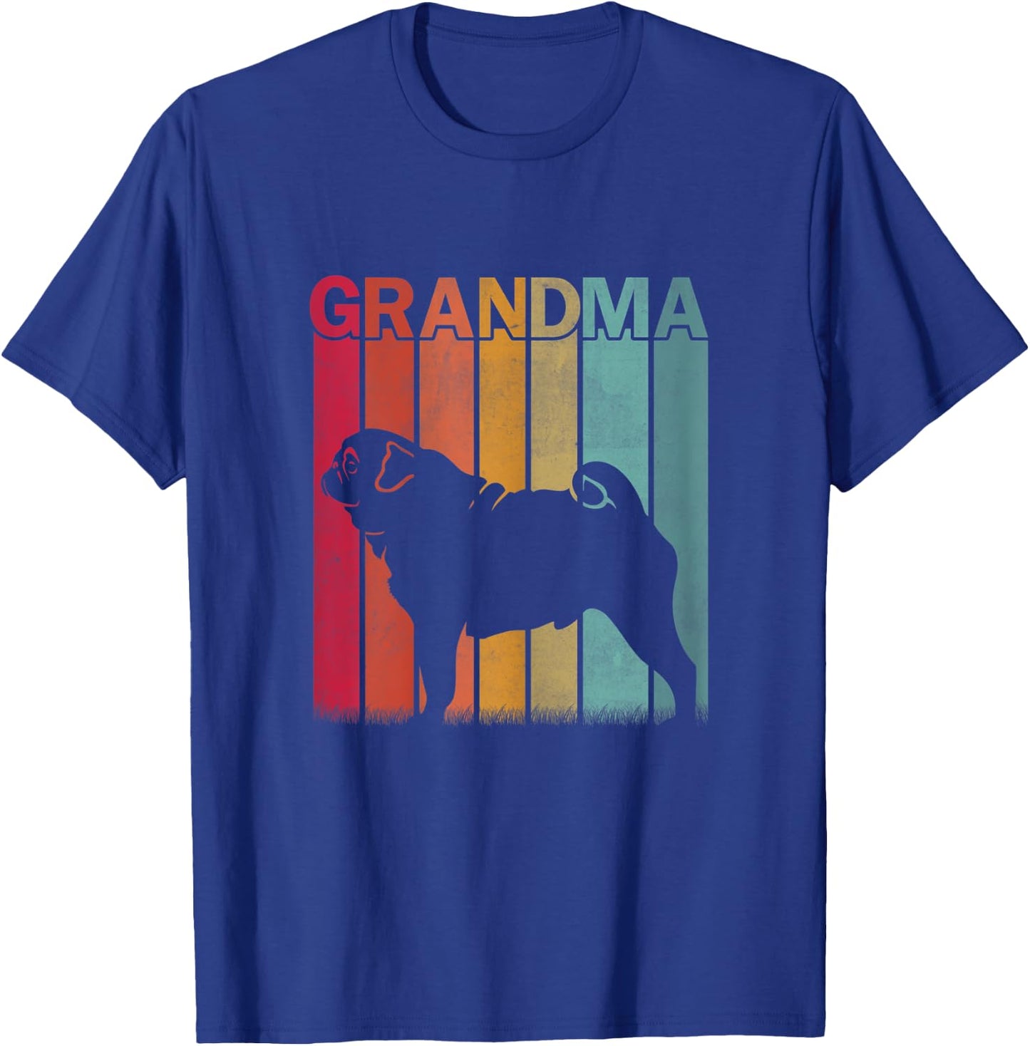 Distressed Pug Dog Graphic Retro Mother's Day Grandma T-Shirt - T-Shirt | Royal