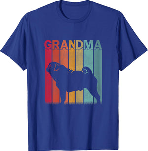 Distressed Pug Dog Graphic Retro Mother's Day Grandma T-Shirt - T-Shirt | Royal