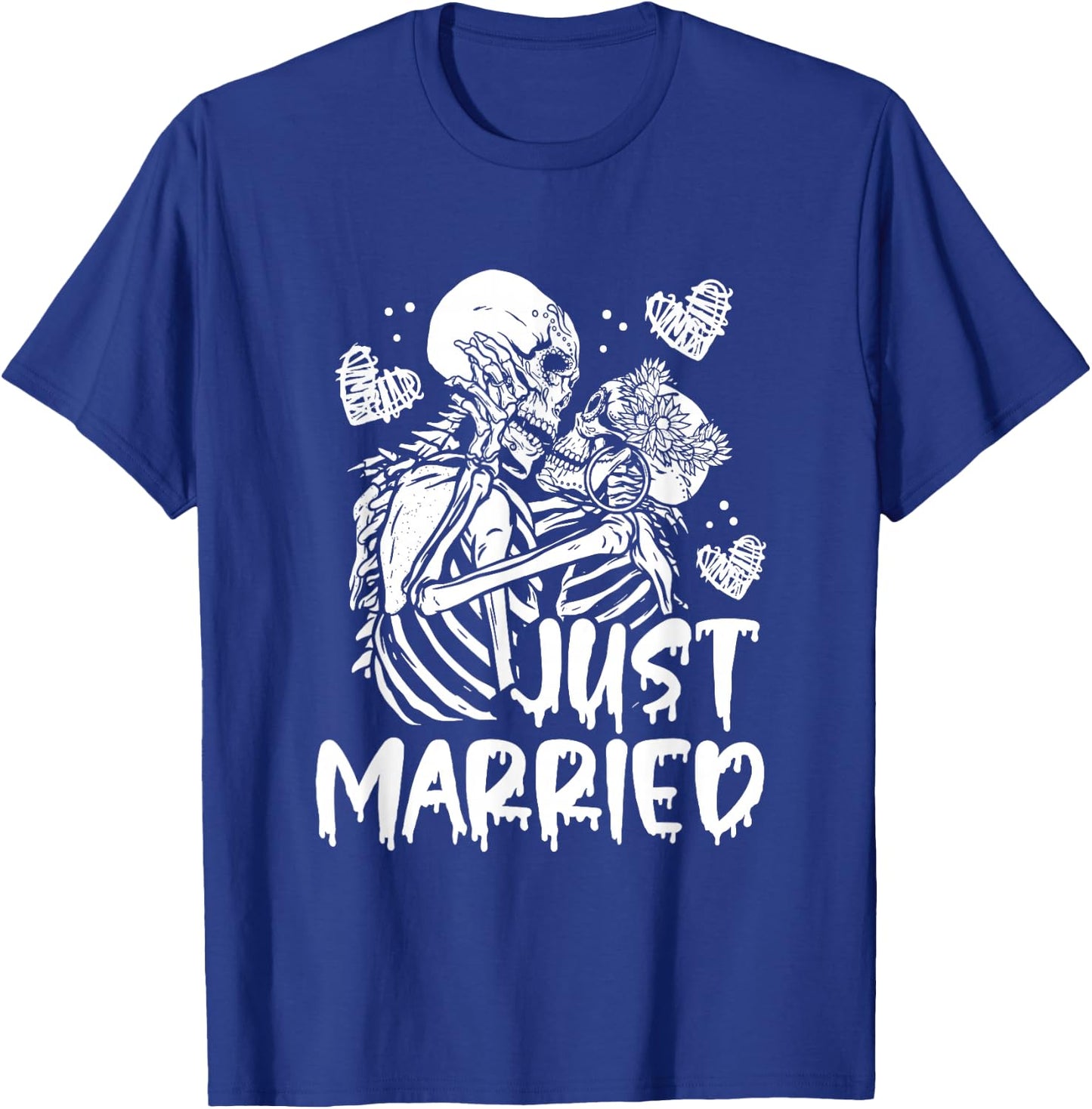 Just Married Halloween Skeleton Bride and Groom Wedding T-Shirt - T-Shirt | Royal