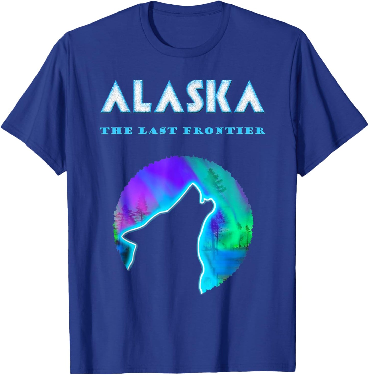 Cool Alaska Crawling Wild Wolf with Aurora Snow Scene T-Shirt - T-Shirt | Royal