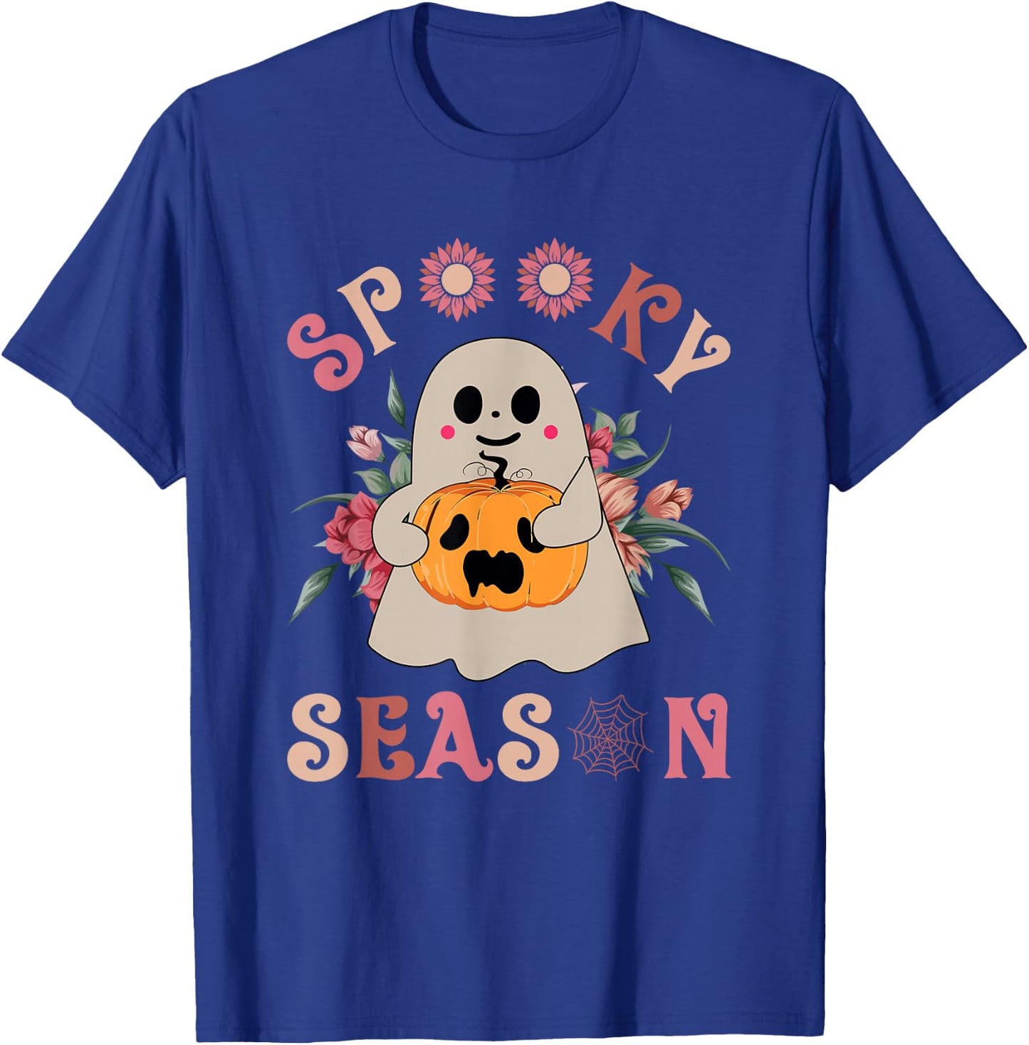 Groovy Vintage Floral Ghost Cute Halloween Spooky Season T-Shirt - T-Shirt | Royal