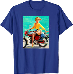 Motorcycle Pinup Girl Vintage Pin up Biker Sexy T-Shirt - T-Shirt | Royal