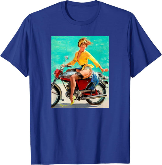 Motorcycle Pinup Girl Vintage Pin up Biker Sexy T-Shirt - T-Shirt | Royal