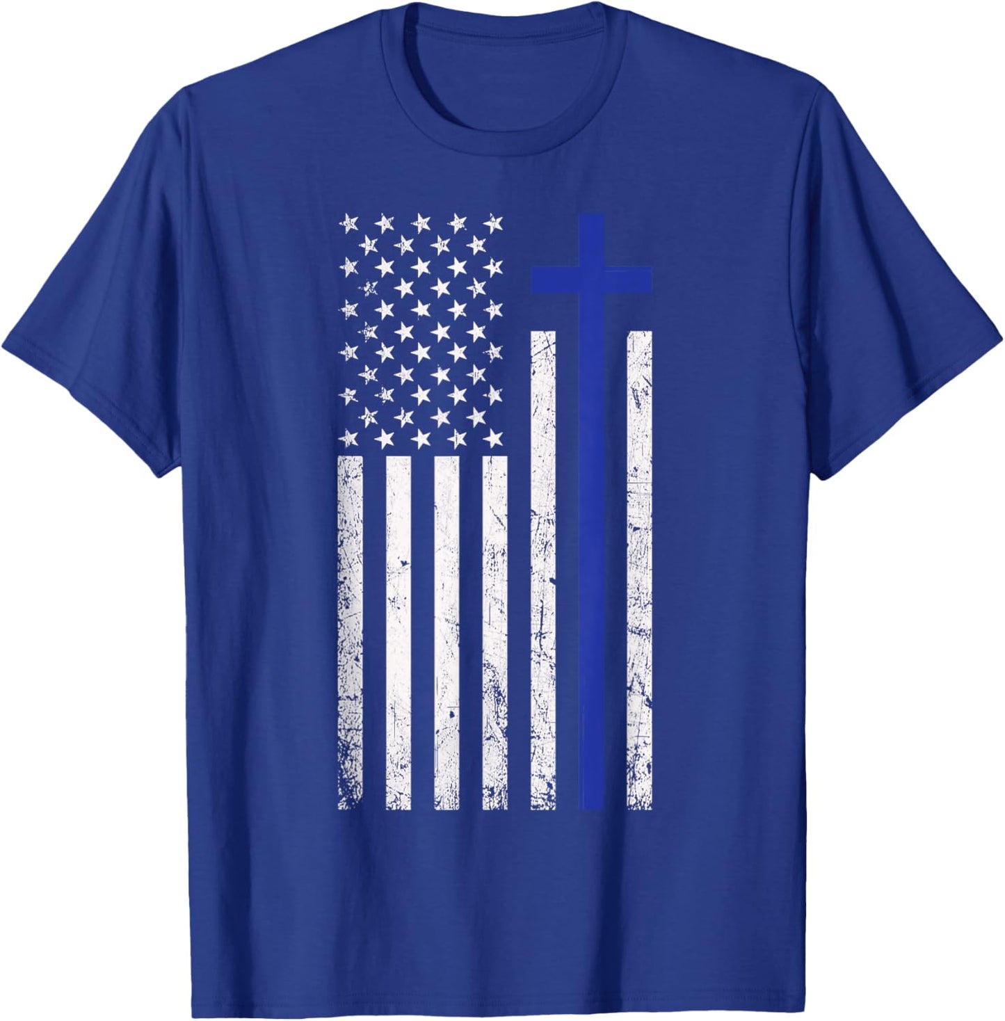 Christian American Flag Cross Blue Line Law Enforcement. T-Shirt - T-Shirt | Royal