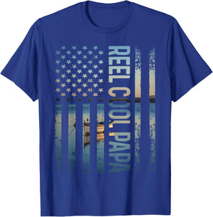 Retro Patriotic Reel Cool Dad For Best Papa Father's Day T-Shirt - T-Shirt | Royal