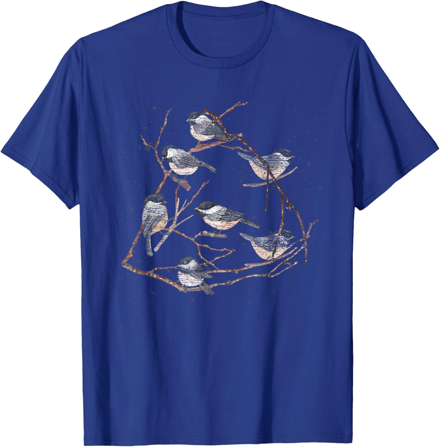 Tree Branches Nature Animal Lover Vintage Birds Chickadee T-Shirt - T-Shirt | Royal