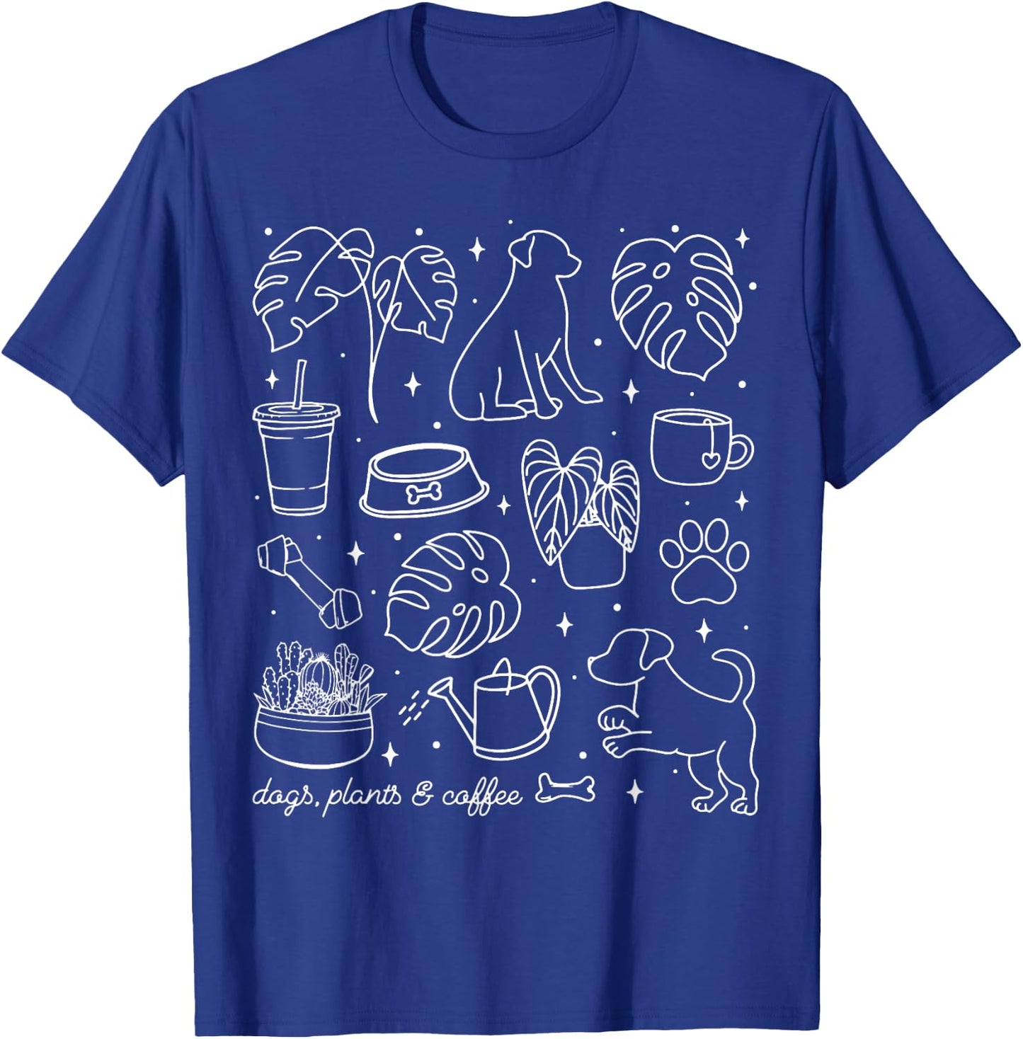 Vintage Dogs Plants & Coffee Houseplant Plant Lover Dog Mom T-Shirt - T-Shirt | Royal