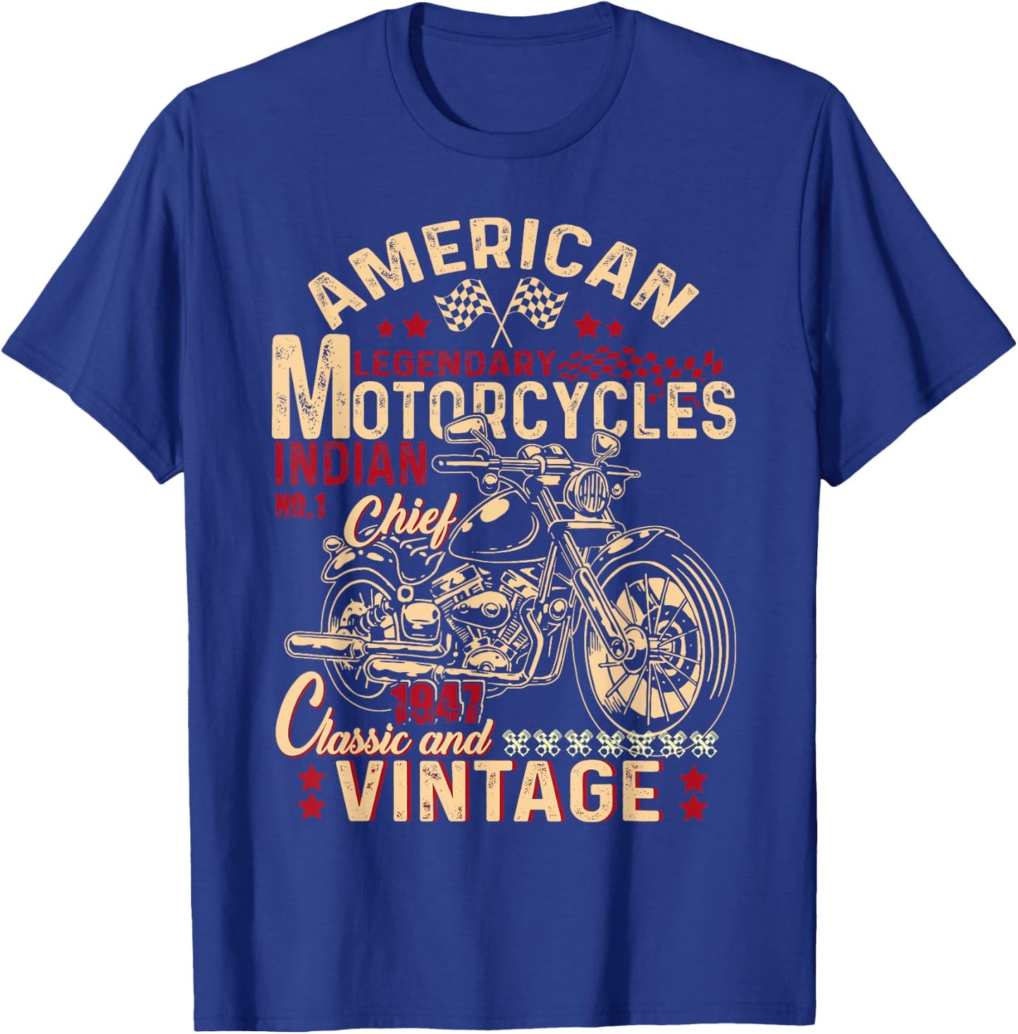 Retro Vintage American Motorcycle Indian for Old Biker Funny T-Shirt - T-Shirt | Royal
