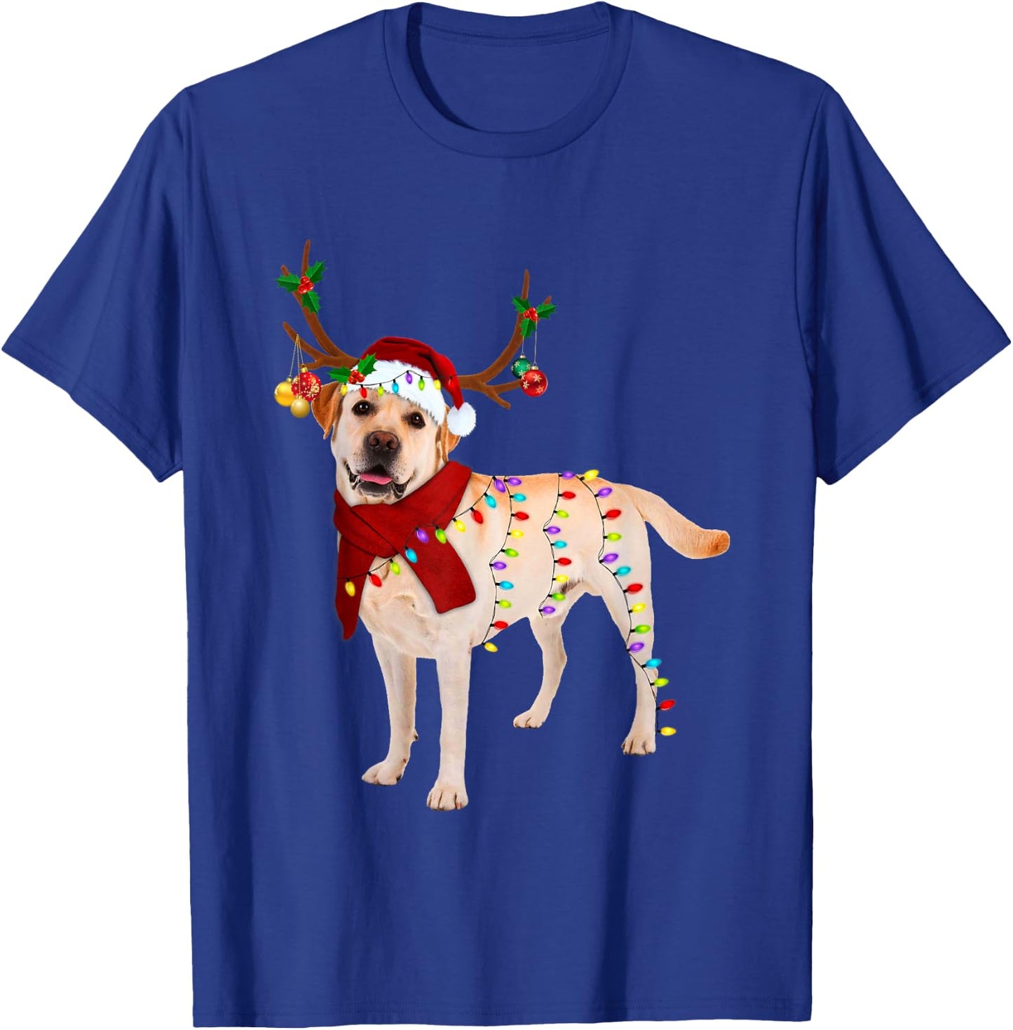 Santa Labrador retriever reindeer Light Christmas T-Shirt - T-Shirt | Royal