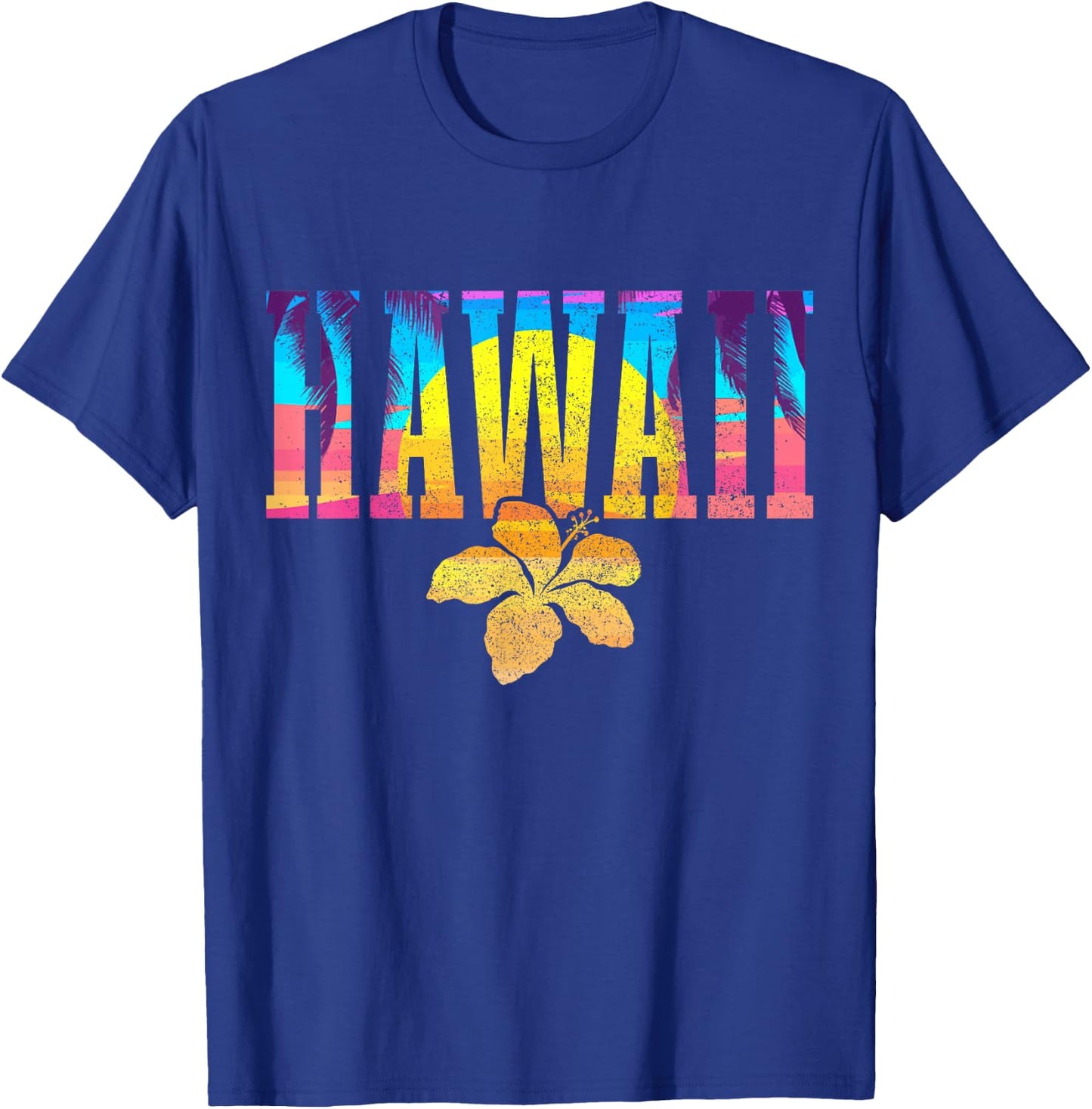 Hawaii Vintage Sunset Hibiscus Flower Hawaiian Surf Surfer T-Shirt - T-Shirt | Royal