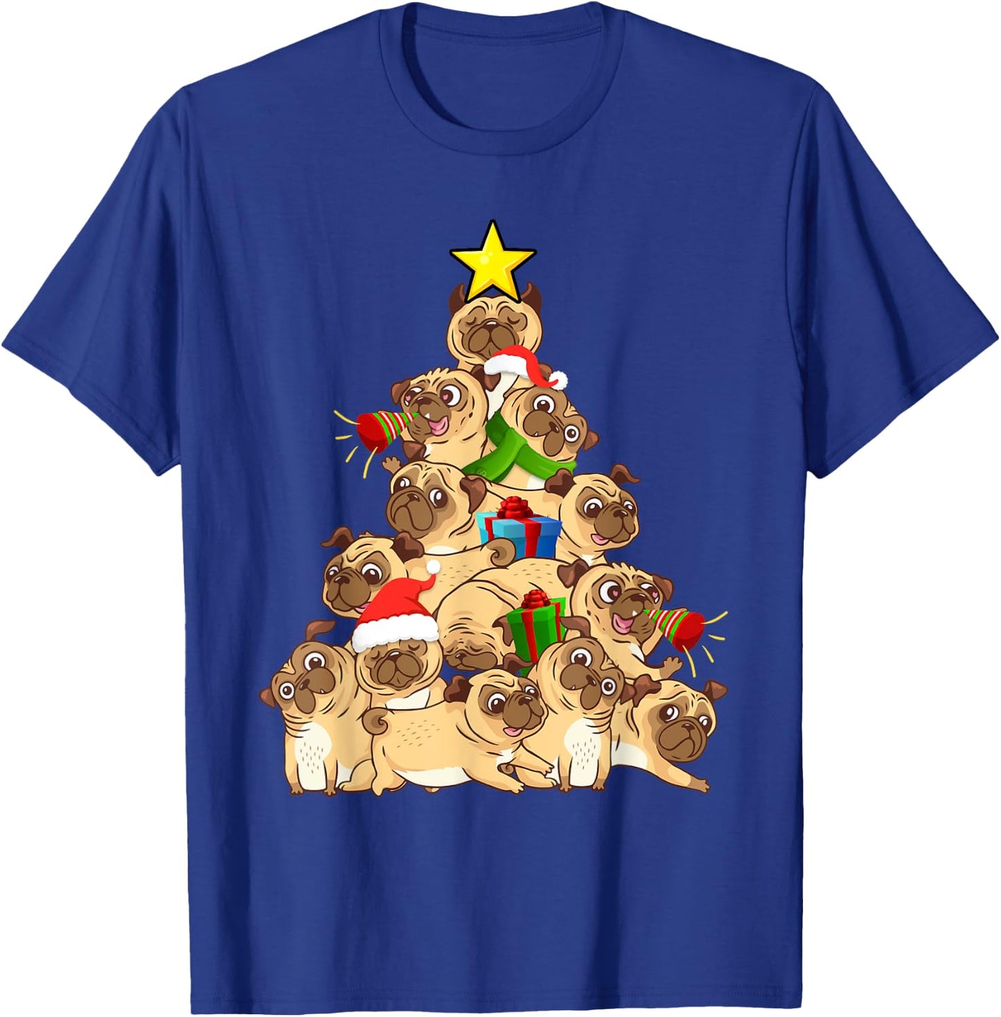 Pug Dogs Tree Christmas Sweater Xmas Pet Animal Dog Gifts Women Kids T-Shirt - T-Shirt | Royal