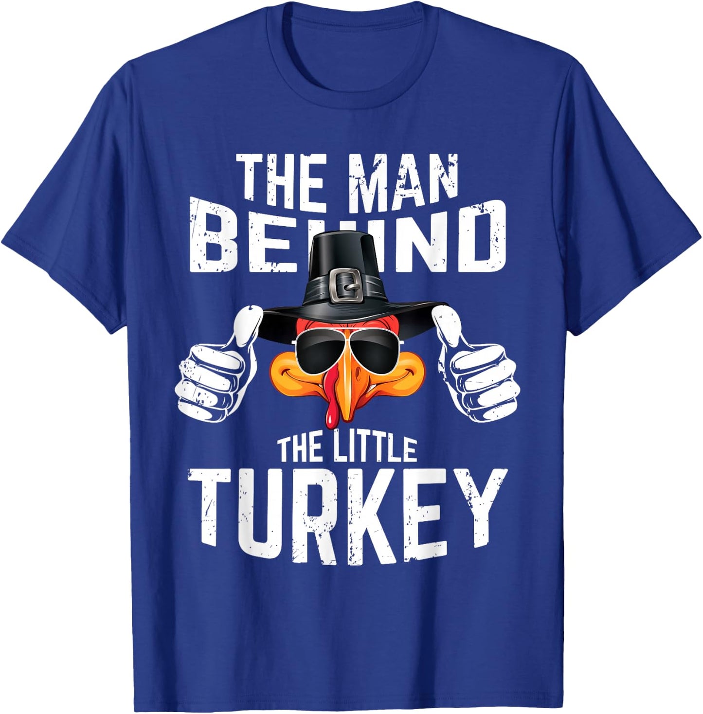 Man Behind The Little Turkey Dad Pregnancy Thanksgiving T-Shirt - T-Shirt | Royal