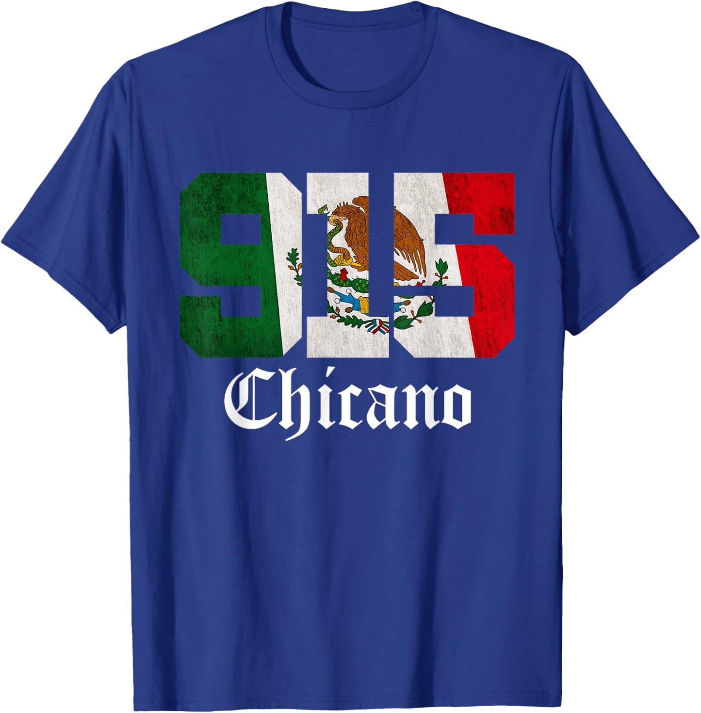 Mexican Flag Chicano Apparel Texas 915 Area Code T-Shirt - T-Shirt | Royal