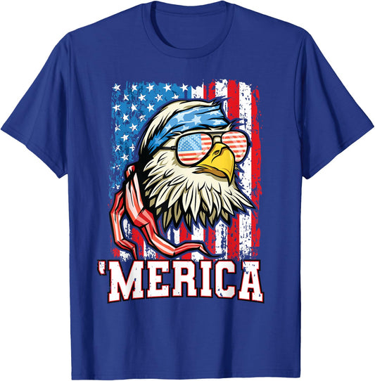 4th of July Shirt Bald Eagle USA Flag Patriotic Merica T-Shirt - T-Shirt | Royal