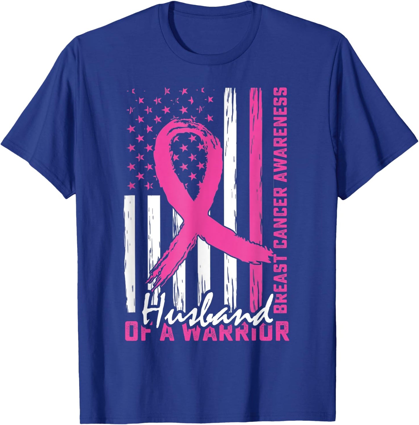 Husband Breast Cancer Support Huband of a Warrior US Flag T-Shirt - T-Shirt | Royal