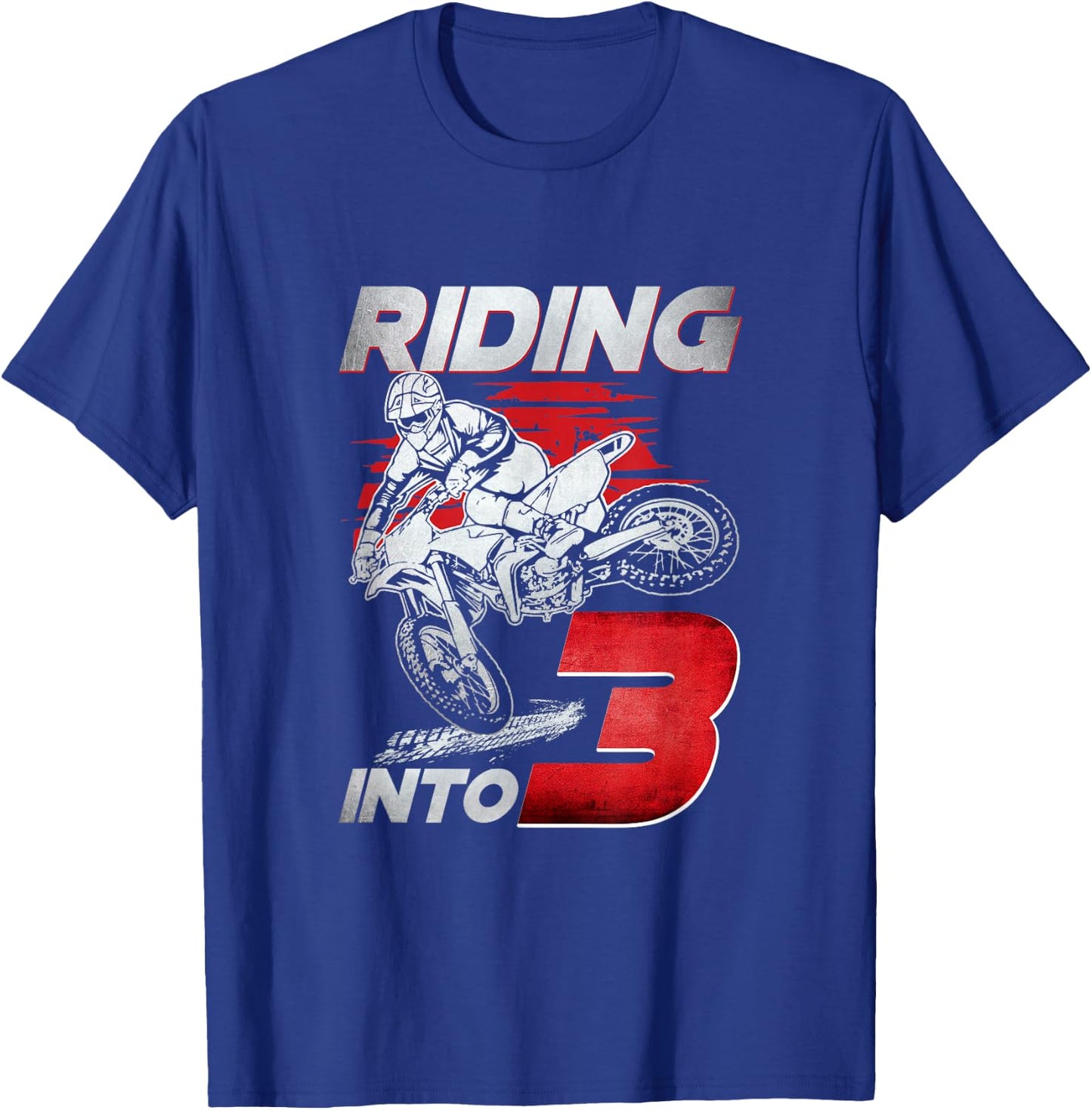 Riding Into 3 Dirt Bike 3 Years Old 3rd Birthday Party Boys T-Shirt - T-Shirt | Royal