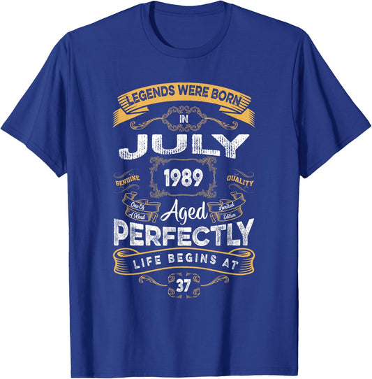 Retro 37th Birthday Legends were Born in July 1989 T-Shirt - T-Shirt | Royal