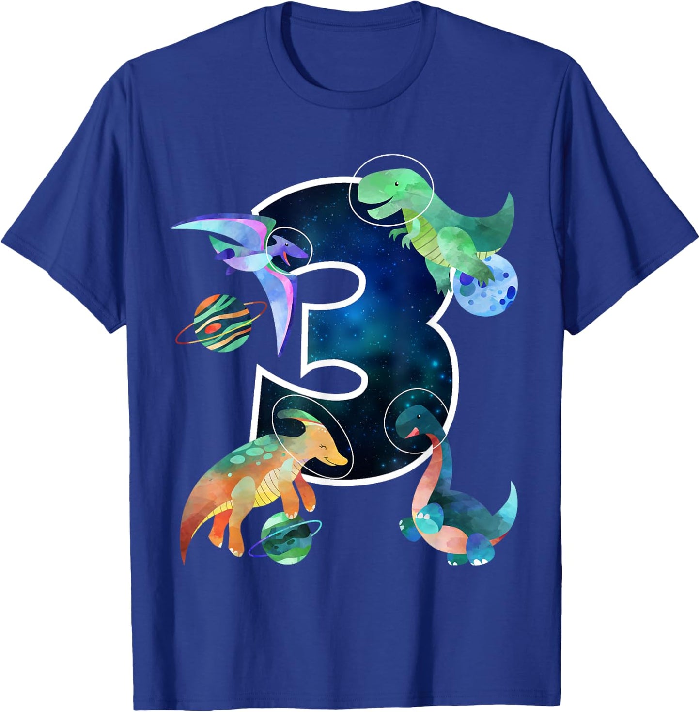 Kids Astronaut Outer Space Dinosaurs 3rd Birthday Boy Gift T-Shirt - T-Shirt | Royal