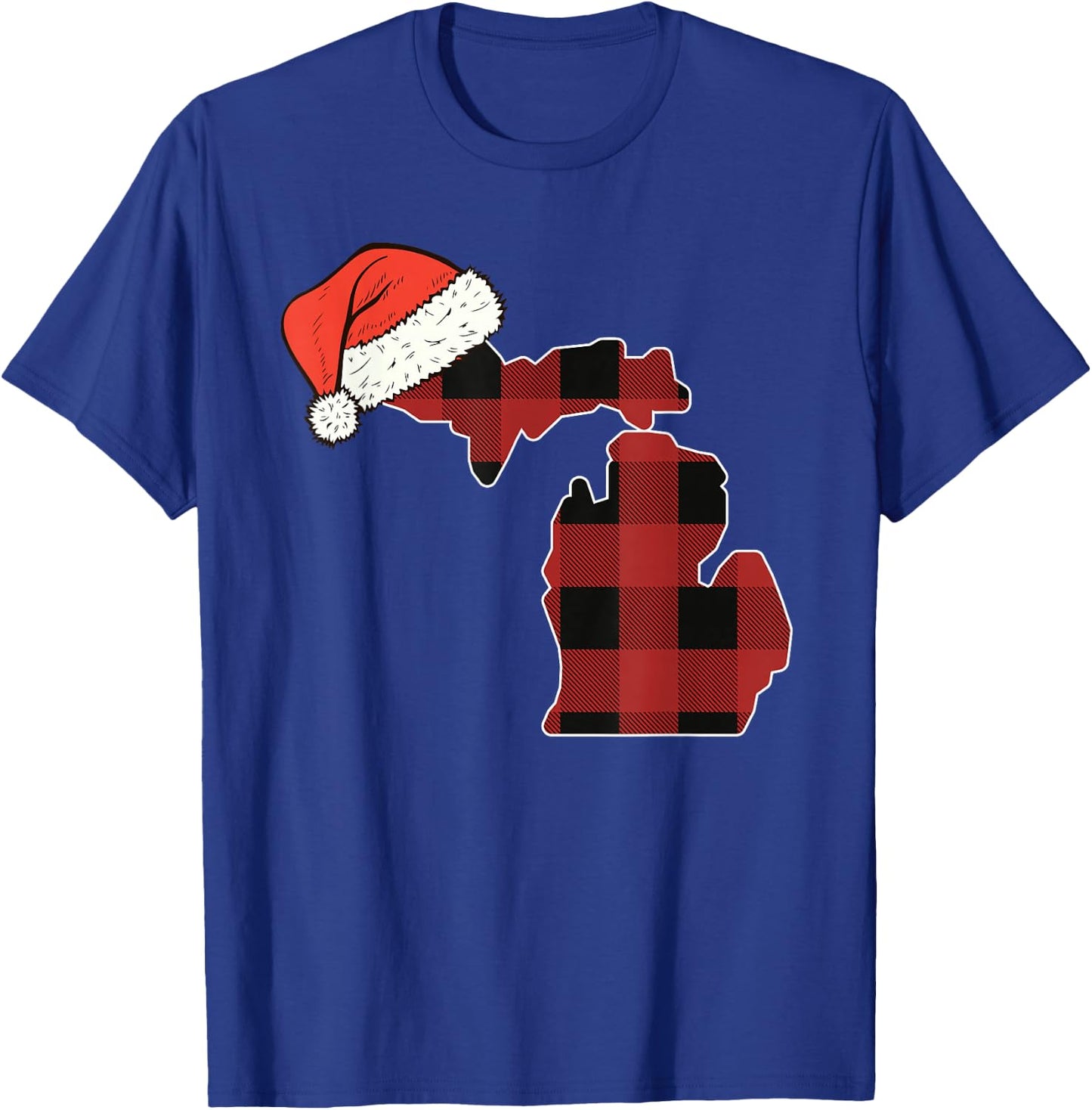 Michigan Plaid Christmas Santa Hat Holiday Matching T-Shirt - T-Shirt | Royal