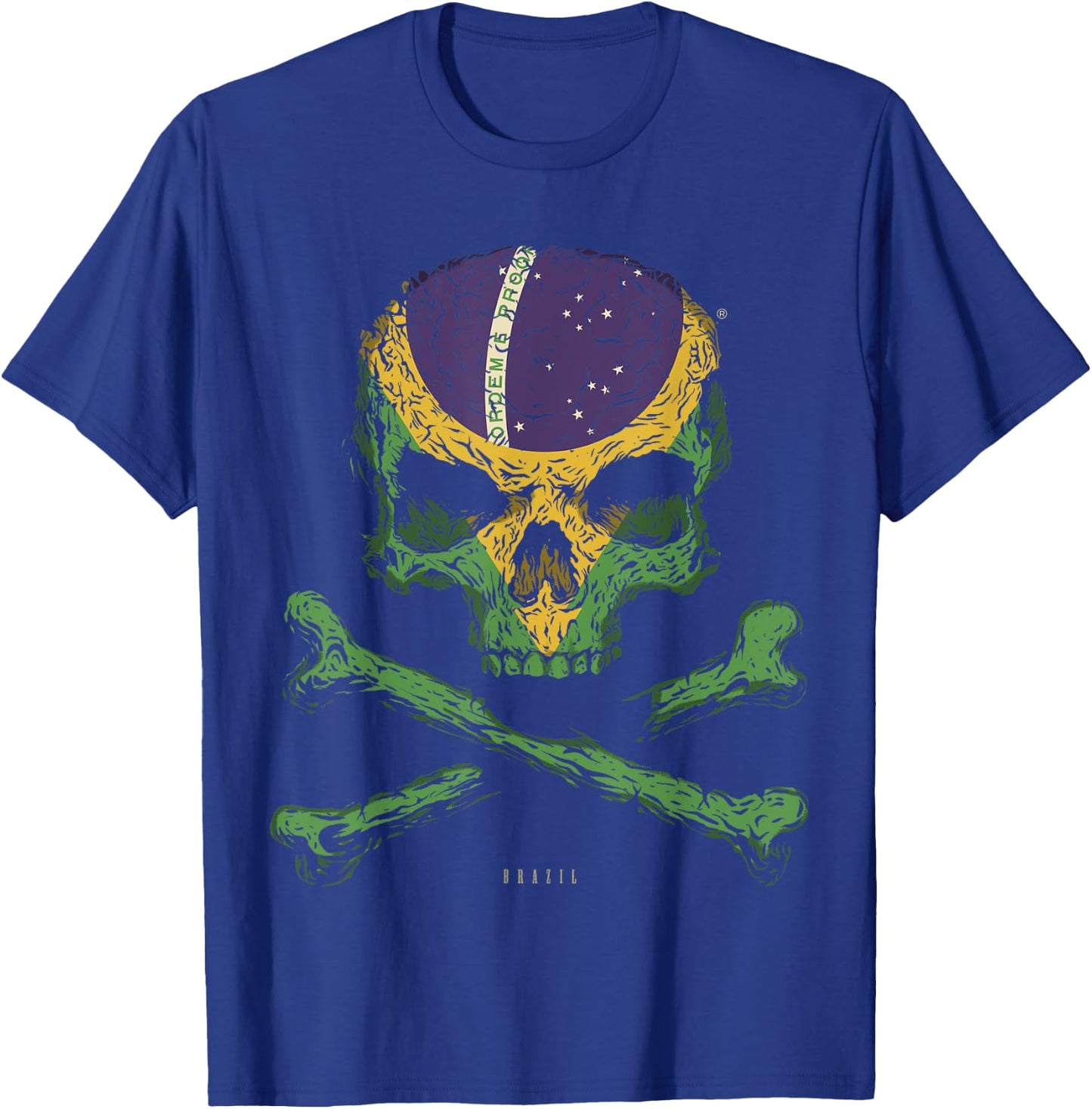 SKULL CROSSBONES BRAZIL Flag Skeleton Brazilian Heart T-Shirt - T-Shirt | Royal