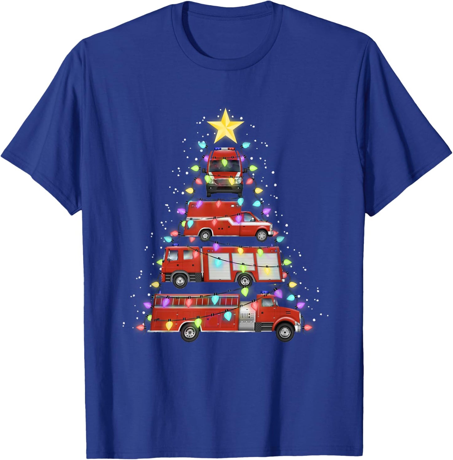 Firefighter Fire Truck Christmas Tree Santa Xmas Light Gift T-Shirt - T-Shirt | Royal