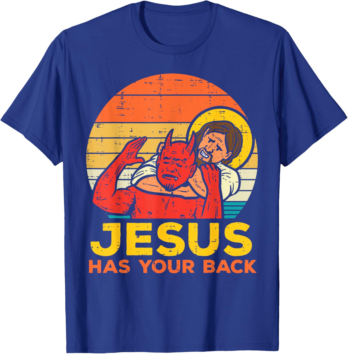 Jesus Has Your Back Jiu Jitsu Retro Christian Men Women Kids T-Shirt - T-Shirt | Royal