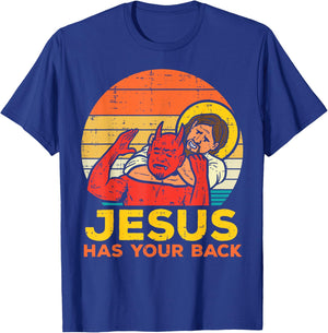 Jesus Has Your Back Jiu Jitsu Retro Christian Men Women Kids T-Shirt - T-Shirt | Royal