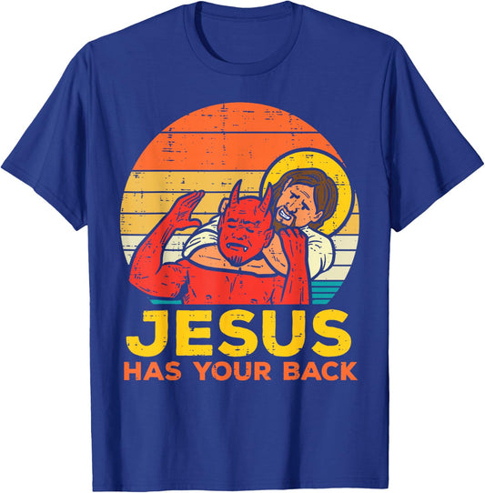 Jesus Has Your Back Jiu Jitsu Retro Christian Men Women Kids T-Shirt - T-Shirt | Royal