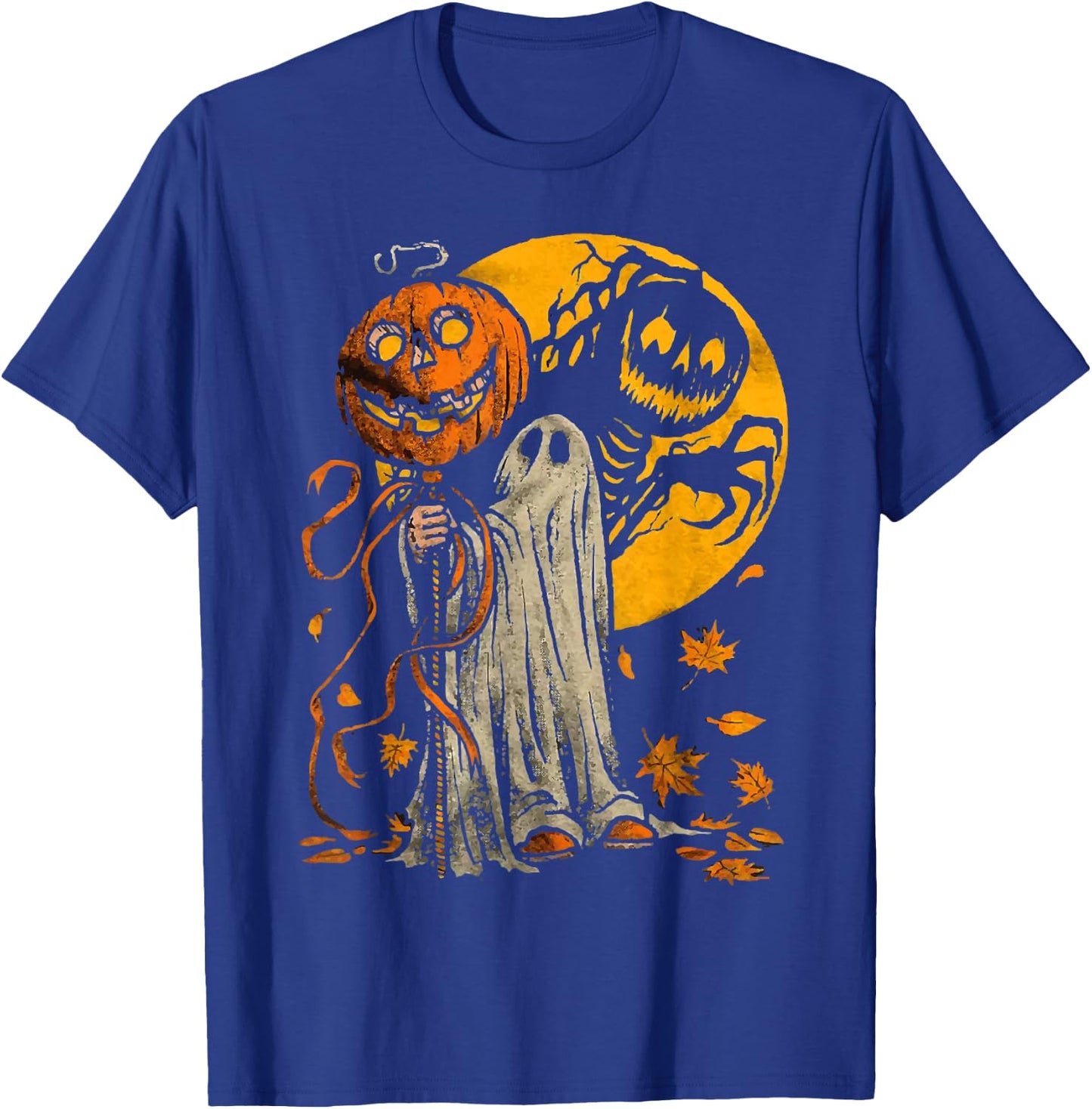 Halloween Pumpkin Ghost Autumn Leaves Graphic Art T-Shirt - T-Shirt | Royal