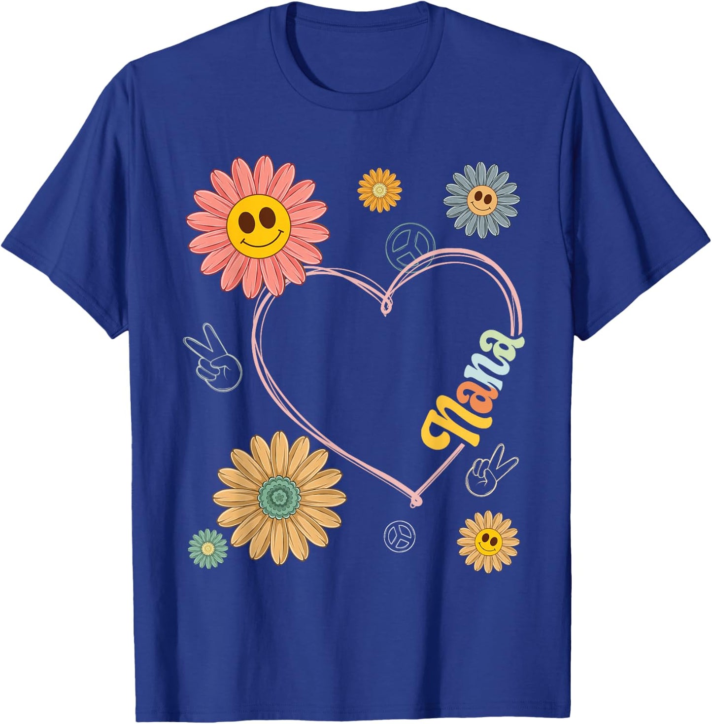 Love Heart Groovy Nana Mother's Day Women Hippie 70's Style T-Shirt - T-Shirt | Royal