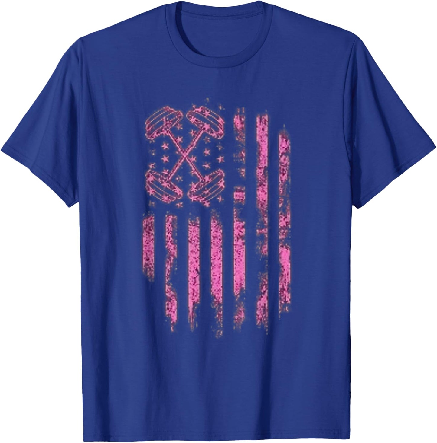 Pink Barbell American Flag Breast Cancer Awareness - Fitness Women Men T-Shirt - T-Shirt | Royal