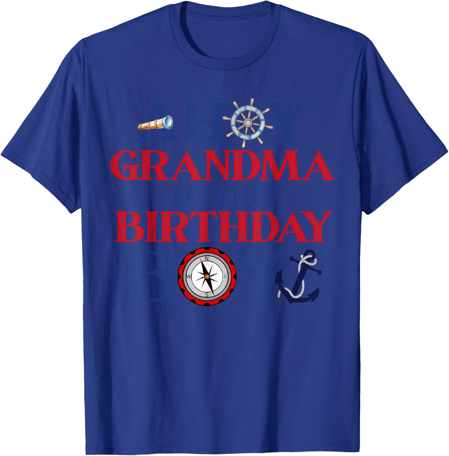 Nautical 1st Birthday Decorations For Family Ahoy Grandma Of The Birthday Boy Nautical Modern Black T-Shirt - T-Shirt | Royal