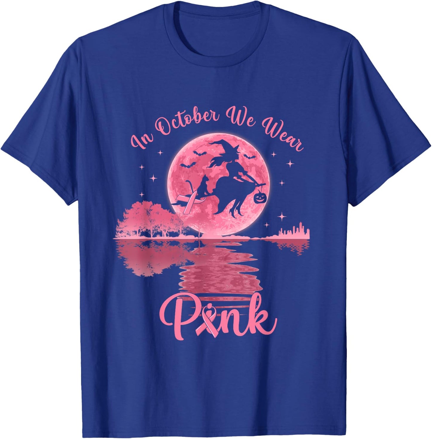 In October We Wear Pink Witch Breast Cancer Awareness T-Shirt - T-Shirt | Royal
