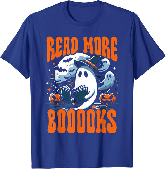Halloween Book Lover Ghost Boo Pun Read More Boooks T-Shirt - T-Shirt | Royal