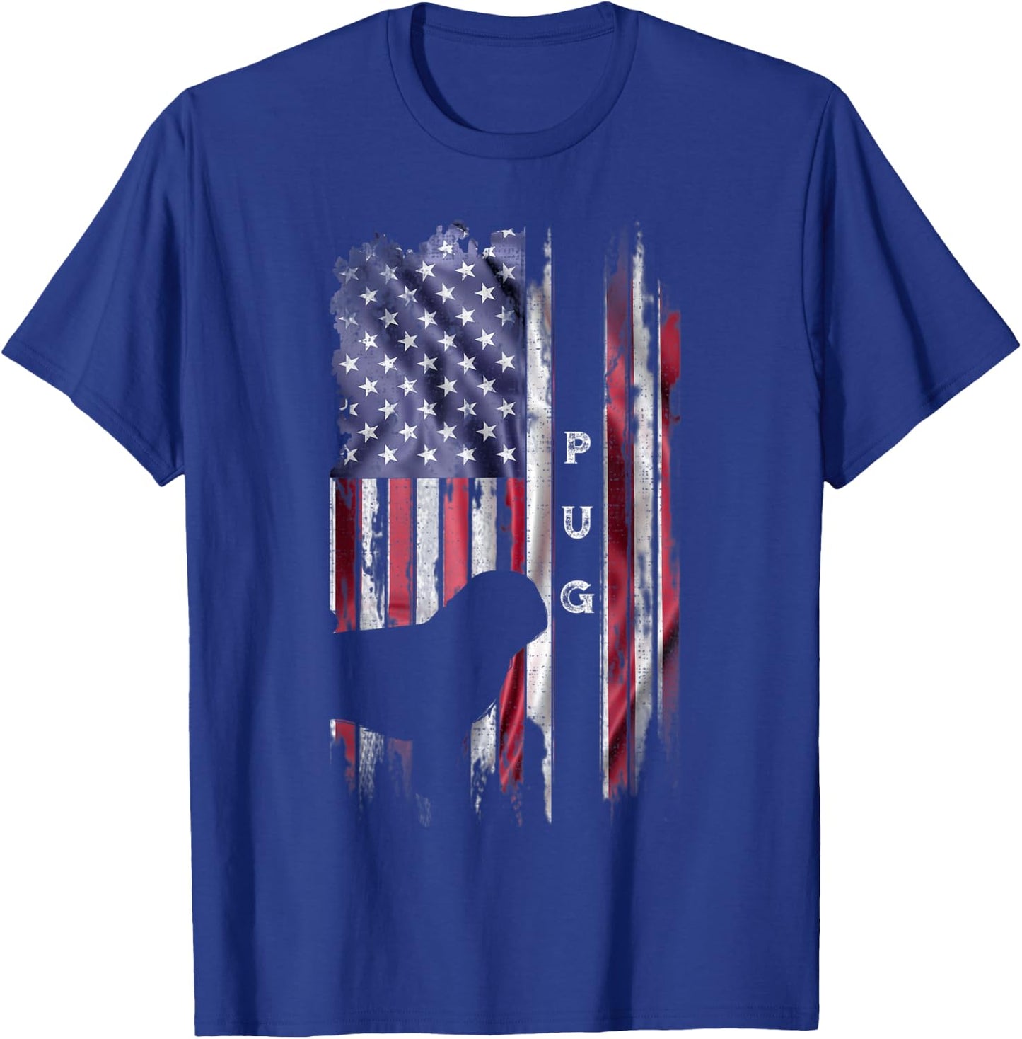 Vintage USA American Flag Pug Dog Lover Silhouette Kids Men T-Shirt - T-Shirt | Royal