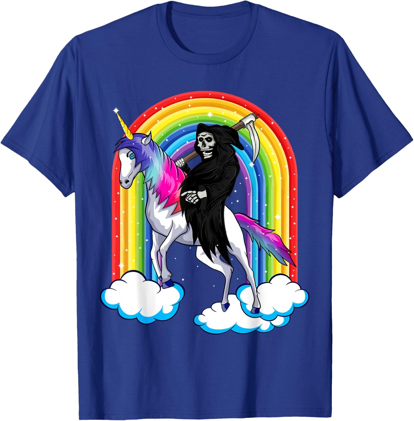 Grim Reaper Skull Riding An Unicorn, Death Unicorn Halloween T-Shirt - T-Shirt | Royal