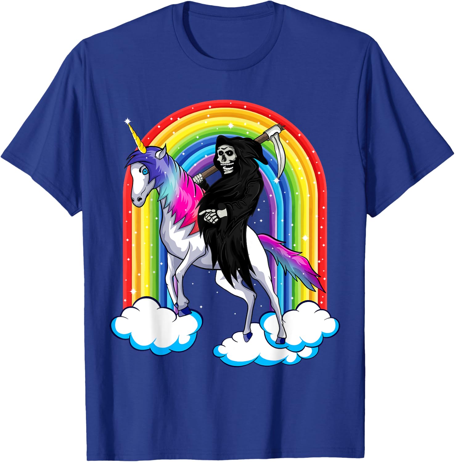 Grim Reaper Skull Riding An Unicorn, Death Unicorn Halloween T-Shirt - T-Shirt | Royal