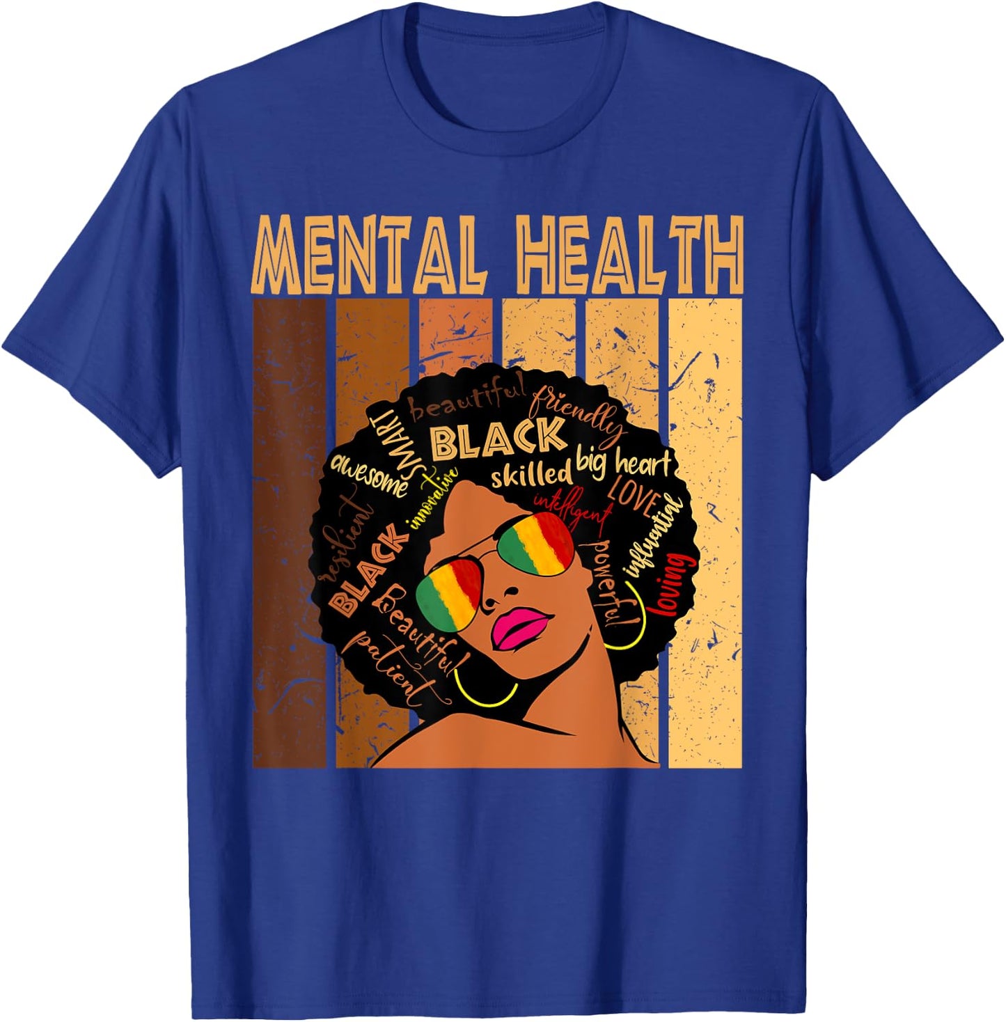 Mental Health Afro African American Black History Month T-Shirt - T-Shirt | Royal